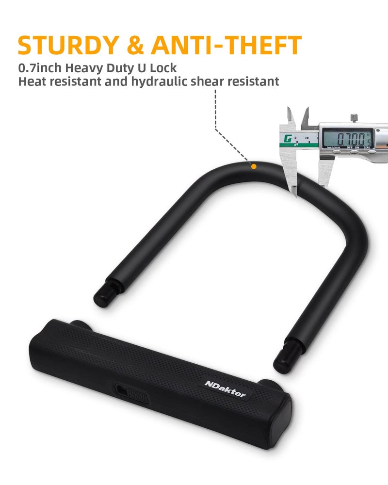 NDakter Bike Locks Heavy Duty Anti Theft  Bicycle U Lock for Ebike  18mm Shackle  6FT Steel Security Cable with 3 Keys for Electric Scooter  Motorcycle  Moped  Dirt-Bike  Tri-Bike Wheel Lock Sturdy - Image 4